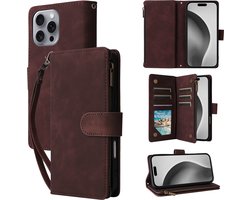 Luxe Telefoonhoesje geschikt voor Apple iPhone 16 Pro | Hoogwaardig Leren Bookcase | Lederen Wallet Case | Luxe Uitstraling | Pasjeshouder 6 stuks | Bruin