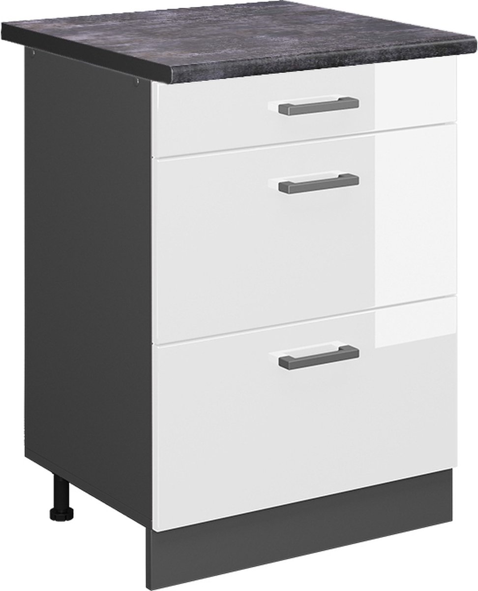 Vicco R-Line Keukenonderkast – 60 cm met laden, WB Antraciet Wit Hoogglans