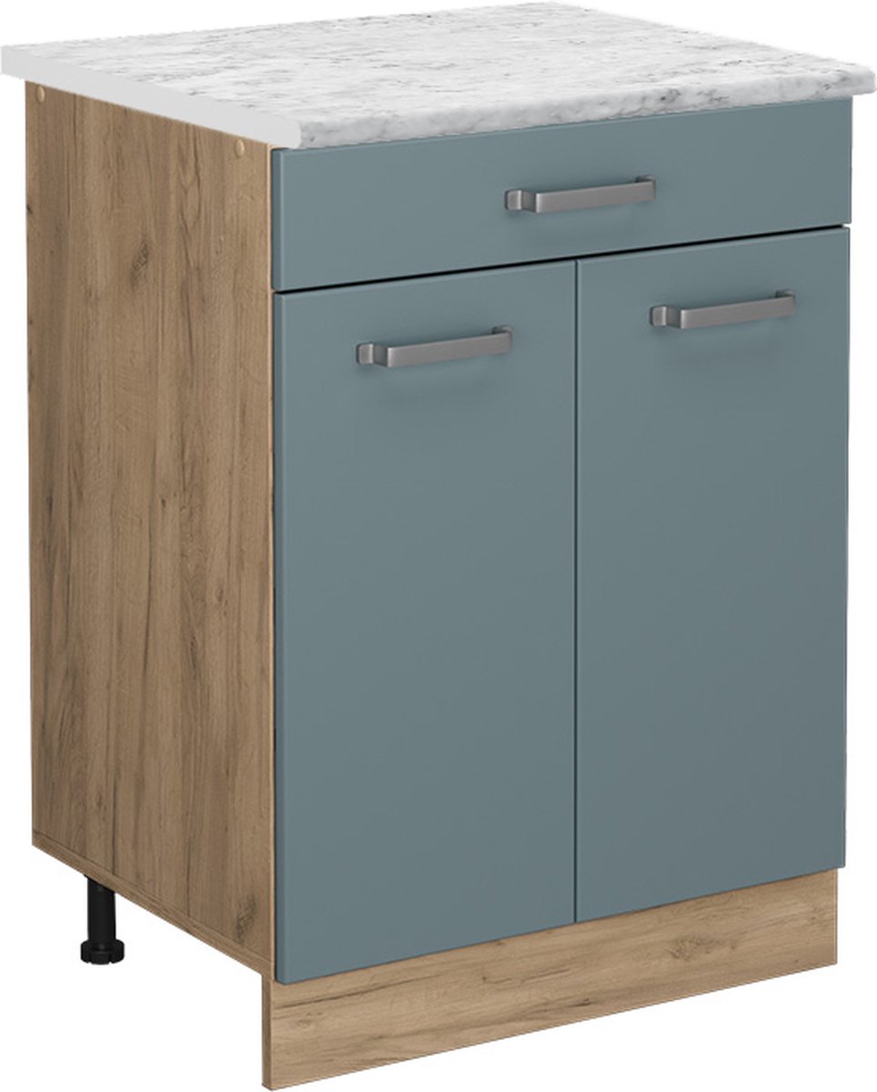 Vicco R-Line Keukenonderkast – 60 cm WB Marmer Blauw-grijs Blauw-grijs/Goudkleurig Eiken