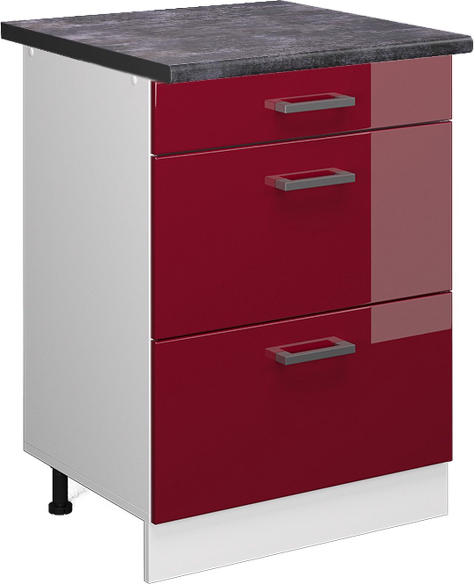 Vicco R-Line Keukenonderkast – 60 cm met laden, WB Antraciet Rode hoogglans