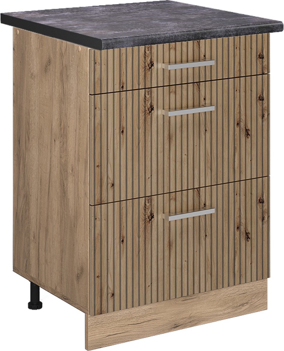 Vicco R-Line Keukenonderkast – 60 cm met laden, WB Antraciet Artisanaal eiken