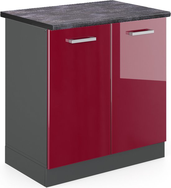 Meuble sous- Cuisine Vicco R- Line – 80 cm, évier anthracite Bordeaux rouge brillant, évier anthracite