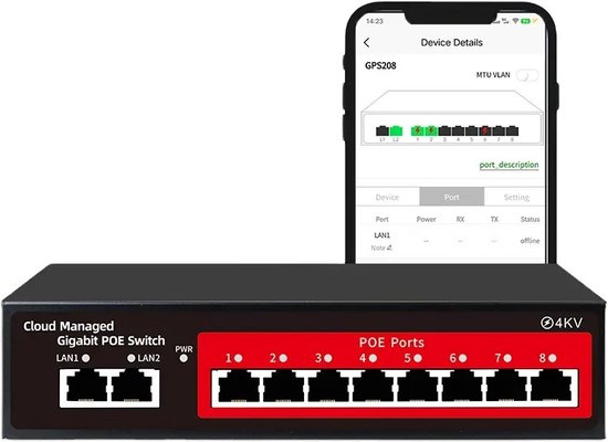 Cloud PoE switch 8ch voor Home-Locking videofoon T-2301. T-2301S