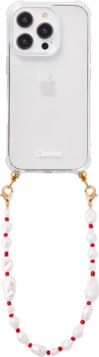 Casies hoesje geschikt voor Apple iPhone 12/12 Pro met Ruby koord - Kleurrijke kralen en parel mix ketting - Short Size - Cord Case - Telefoonhoesje met chunky parelkoord