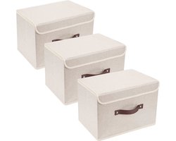Opvouwbare Opbergdozen met Deksel - Set van 3, Beige, 38x25x25 cm - Afwasbare en Duurzame Opbergbakken voor Kleding, Handdoeken en Meer