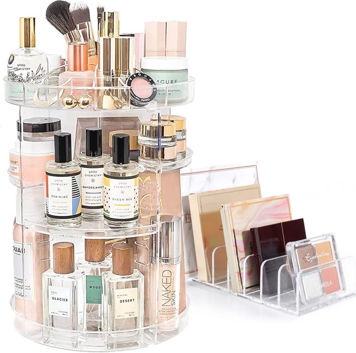 Set van 2 draaibare make-uporganizers met 7 compartimenten - Verstelbare multifunctionele opslag voor cosmetica