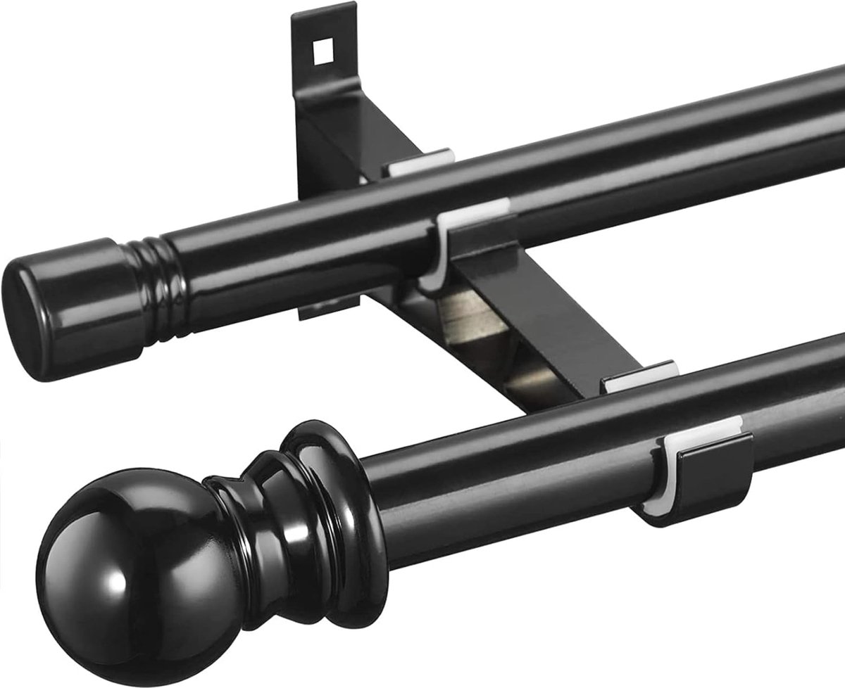 Dubbele zwarte gordijnroede 76-368 cm - Uitschuifbare metalen roede voor verduisterende gordijnen