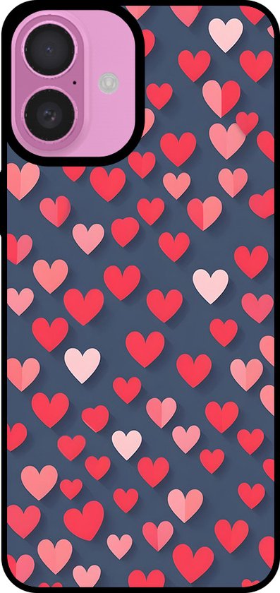 Smartphonica Coque de téléphone adaptée pour iPhone 16 Plus avec imprimé Hartjes roses et rouges - Coque arrière en TPU avec Design cœur rose et rouge adaptée pour iPhone 16 Plus