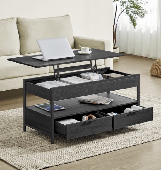 MIRA Home - Salontafel rechthoekig - Bijzettafel - Verstelbaar - Zwarte - Stevige tafelblad - Hout/Metaal - 50x100cm