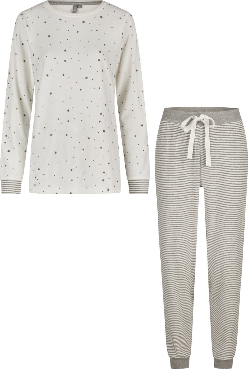 By Louise Dames Winter Pyjama Set Lang Badstof Sterren Wit
