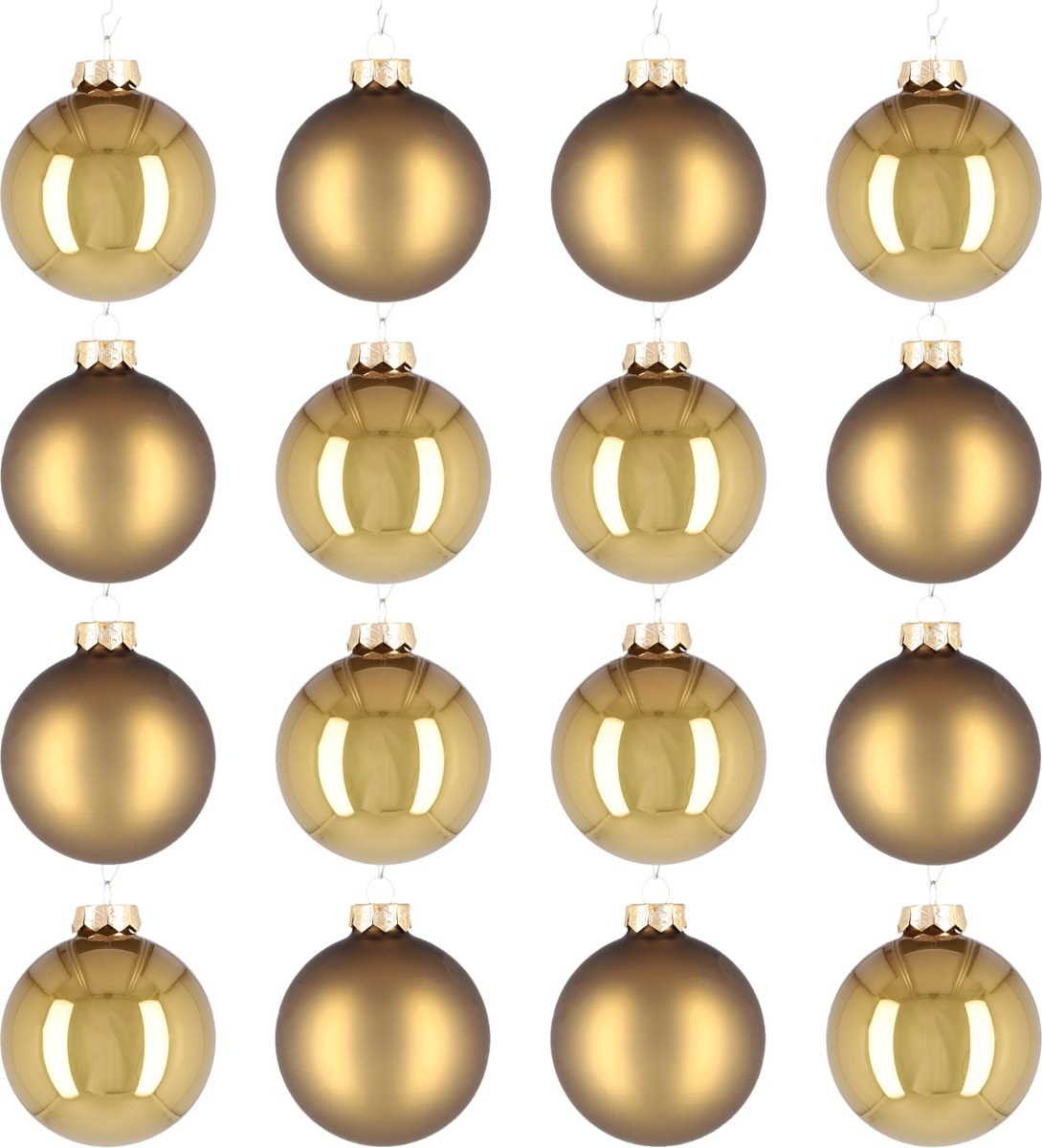 Glazen kerstballen - Set van 16 stuks/80mm - Luxe kerst decoratie - Sfeervolle kerstversiering voor in de kerstboom - Glas - Dusky Lime - Olijf Goud