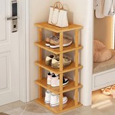 Rack à chaussures verticale étroite en Bamboo à 5 Tier - Rangement de chaussures d'angle peu encombrant pour le couloir d'entrée du Living - Organisateur empilable 25 x 23 x 77 cm