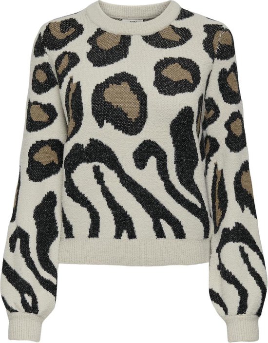 JDY JDYLORRAINE ANIMAL L/S PULLOVER KNT NOOS Dames Trui - Cement Black/Malt Ball Mix