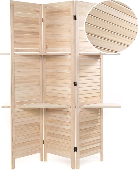 Relaxdays kamerscherm 3 panelen, HxB: 170 x 120 cm, roomdivider opvouwbaar, scheidingswand, hout & papiertouw, wit