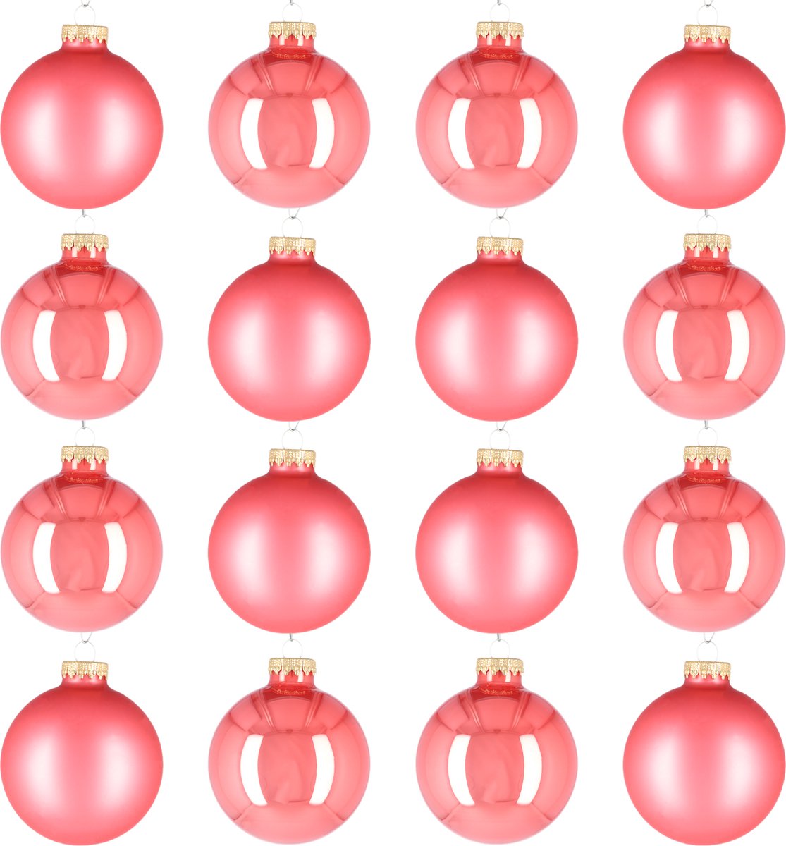 Glazen kerstballen - Set van 16 stuks/80mm - Luxe kerst decoratie - Sfeervolle kerstversiering voor in de kerstboom - Glas - Camelia - Roze