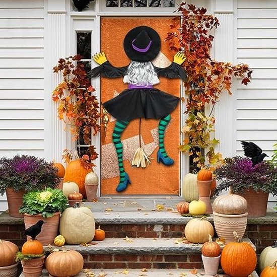 Halloween-decoratie voor buiten, vliegende heks: 110 cm heks botst op een hangende