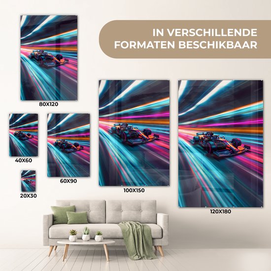 MuchoWow® Peinture sur verre 80x120 cm - Peinture sur verre acrylique - Formule 1 - Voiture - Course - Garçons - Coloré - Photo sur verre - Décoration murale salon - Décoration murale chambre - Peintures