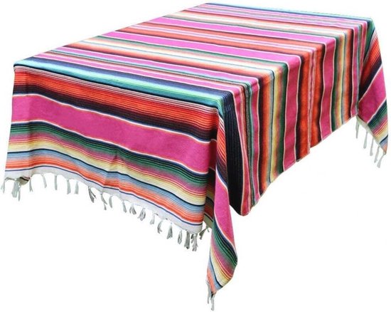 Mexicaanse Stijl Deken, 150 x 200 cm Kwastje Tafelkleed Regenboog Patroon Katoen Kleur Strip Sjaal Carnaval Voor Bruiloft Feestdecoraties