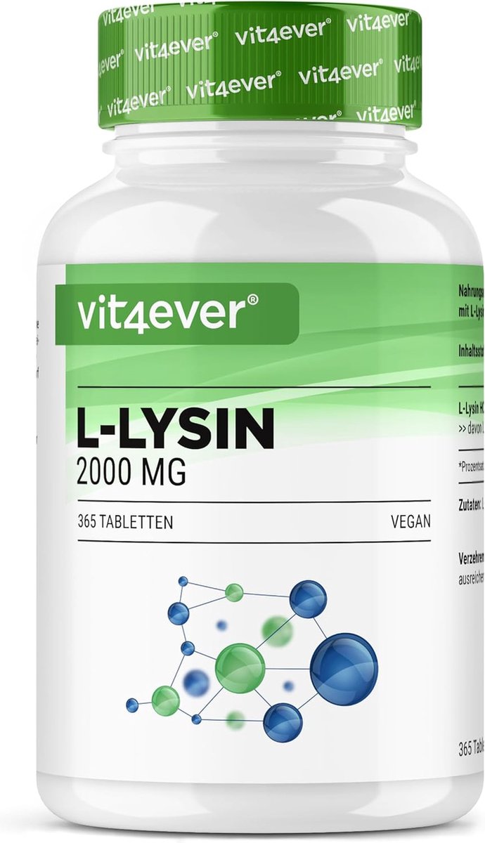 Goedkoopste L-Lysine 2000 - 365 tabletten - 1000 mg per ÉÉN tablet - Van plantaardige fermentatie - Zonder ongewenste toevoegingen - Hoog gedoseerd - Veganistisch | Vit4ever