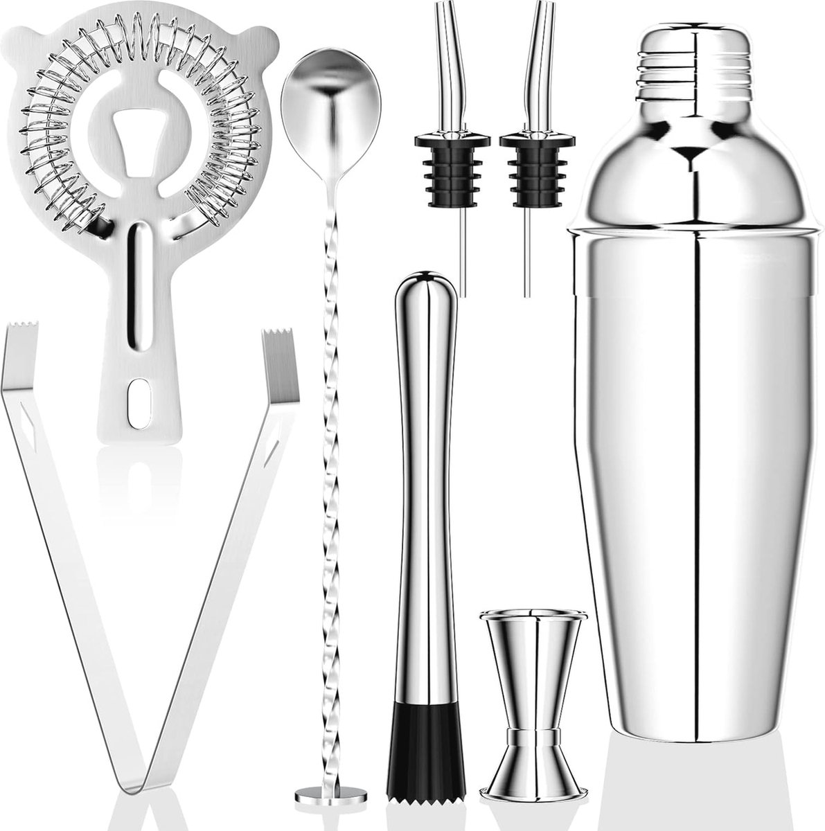 Cocktailset 750 ml - 8-delige Roestvrijstalen Mixer voor Drankjes Thuis en Feesten