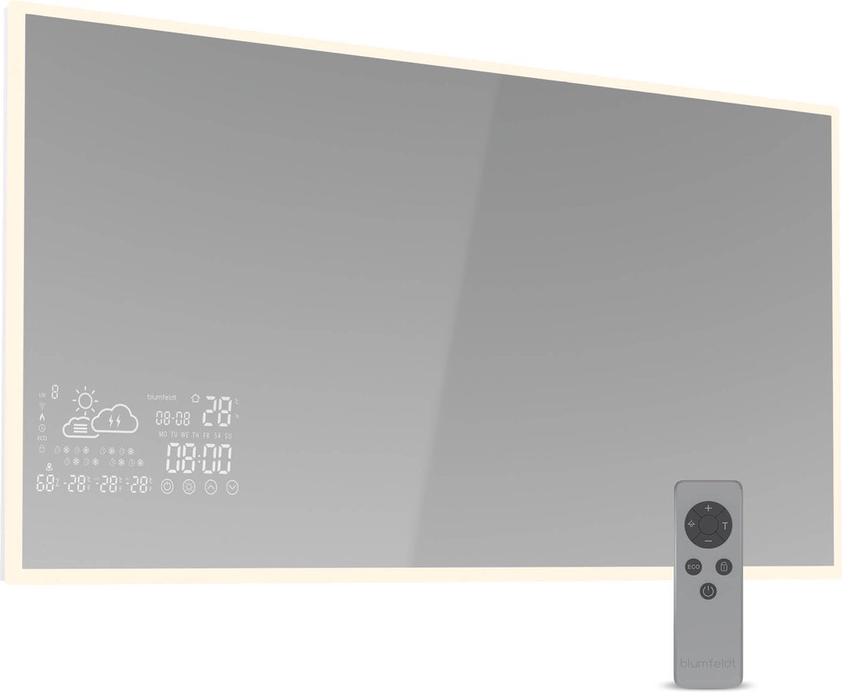Blumfeldt infraroodheizung 600W – Wandmontage, Smart Mirror mit LED-Anzeige, IP44, App-Steuerung, Überhitzungsschutz, für Bad & Feuchträume, 12-15 m², infrarood Wandheizung