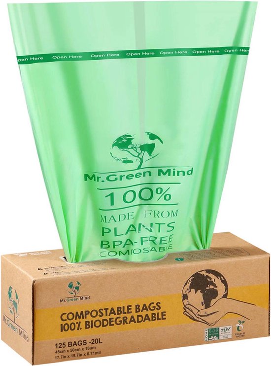 Mr. Green Mind vuilniszakken Bio, 20 liter, groen, doos van 125 stuks