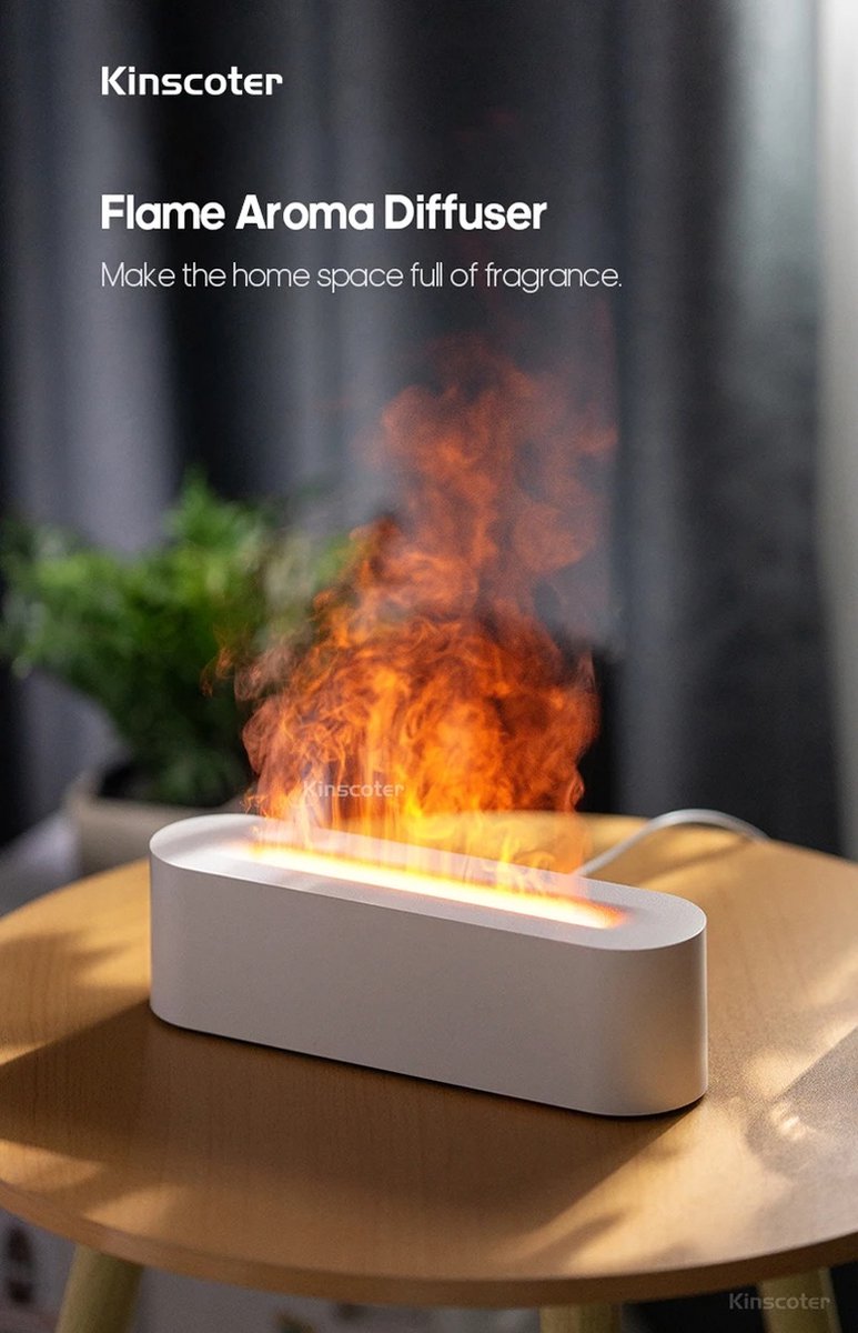 Goedkoopste Luchtbevochtiger - Aroma diffuser - BPA-vrij - Nachtlamp - Aromatherapie - luchtbevochtiger Vlam - Mist diffuser - 25,5x7,5x7 cm - Wit