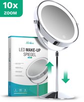 Mirlux Make Up Spiegel met LED Verlichting - 10x Vergroting Licht – Hoogte Verstelbaar - 3 Lichtstanden - Oplaadbaar - Vergrootspiegel Chroom