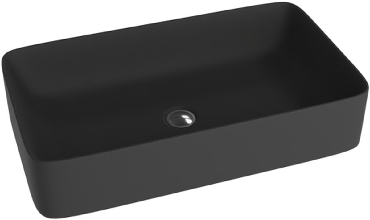 LAVITA PASANA - Opzetwastafel Rechthoek - 60cm - Zwart Mat - Dunne Rand - Loft Stijl - Zonder Kraangat - Waskom
