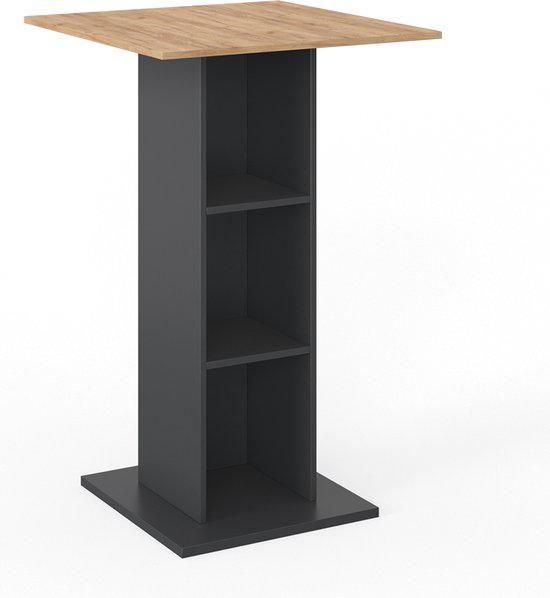 Vicco Table De Bar Rodeo Anthracite/Chêne Doré – 70x70 Cm, Avec Étagère, Style Industriel Moderne