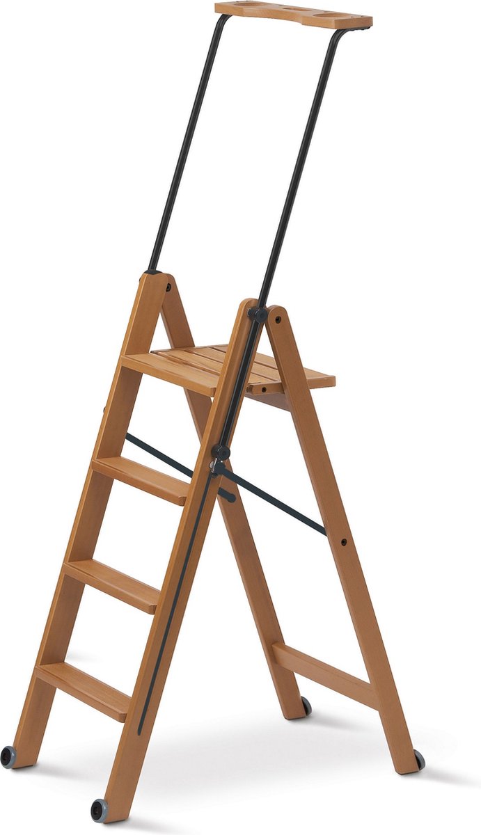 Arredamenti Italia Tuscania 4 Ciliegio - Huishoudtrap 4 Treden - Ladder met verstelbare Houvast en Anti-Slip - Inklapbaar - Beukenhout - ARIT - Il cuore del legno