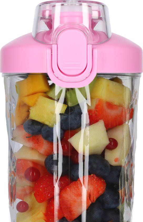 Krachtige Draadloze Blender To Go - Smoothie Maker voor Onderweg - Draagbare Blender met Drinkdop - Mixer voor smoothies - Draadloos opladen mogelijk! - Handmixer voor gezonde drankjes - 600ml - Roze van Merkloos — afbeelding 4