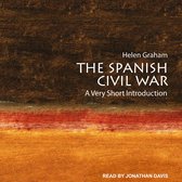 Boekcover 'The Spanish Civil War A Very Short Introduction' door Helen Graham, gelezen door Jonathan Davis. Achtergrond met bruine en oranje strepen en een rode streep.
