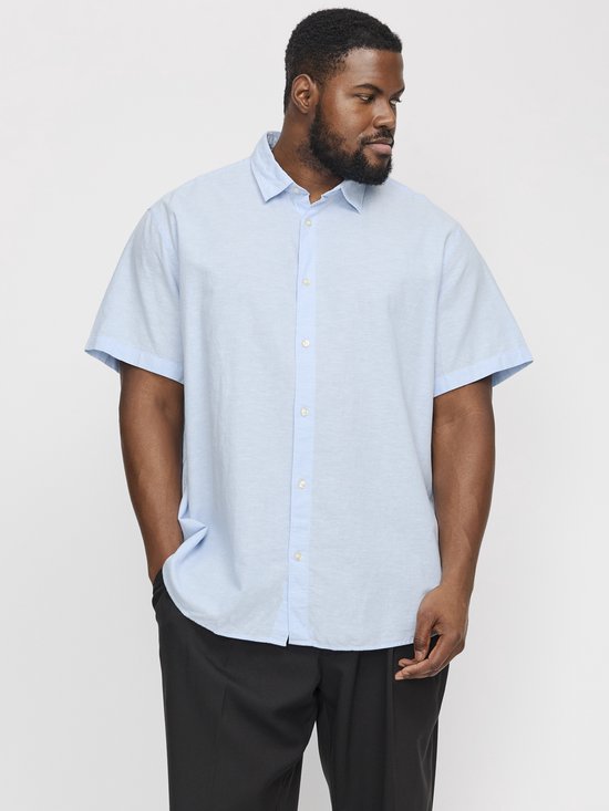 JACK&JONES PLUS JJEBREEZE LINEN BLEND SHIRT SS SN PLS Heren Overhemd - Chambray Blue