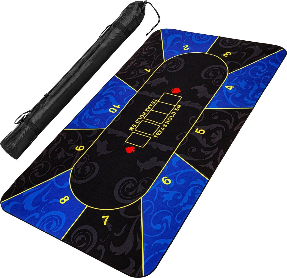 GAMES PLANET Pokermat - Pokertafel Kleed - Met draagtas - XL - 160 x 80 cm - Zwart / Blauw
