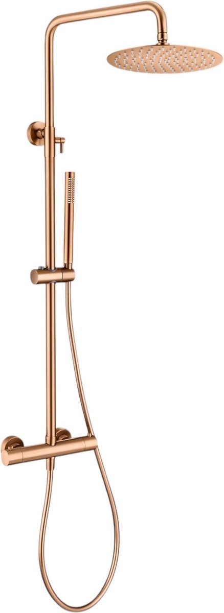 Doucheset Opbouw Compleet - Regendouche Rond 25cm Ø - Sedal Binnenwerk - Thermostaatkraan - Geborsteld Brons Koper- Design - Zeer Hoge Kwaliteit