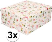 3x Inpakpapier/cadeaupapier tropische print roze flamingo 200 x 70 cm per rol - kadopapier/cadeaupapier/papier
