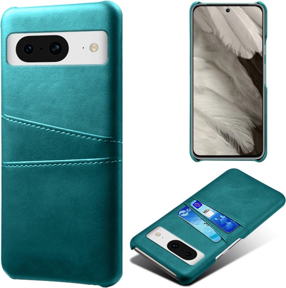 Back Cover met Opbergvakjes + Glas Screenprotector voor Google Pixel 8a _ Groen