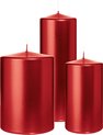 Wiedemann Cilinderkaarsen/stompkaarsen - set van 3 - metallic rood - 7x13/10x15/7x20 cm