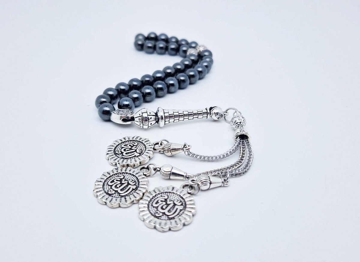 Handgemaakte tesbih "tasbih" natuursteen "Hematiet" - Aantal kralen 33 - Diameter kralen 8 MM - met metaal tassel "model A4" - Een mooi cadeau-idee