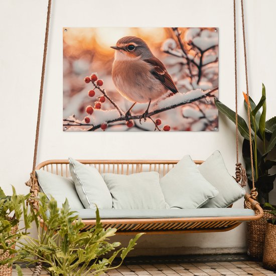 Affiche de jardin - Toile de jardin - Posters de jardin extérieur - Vogel - Branche - Hiver - Animaux - Neige - 120x80 cm - Jardin