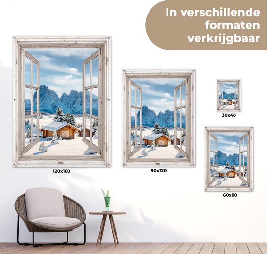 Affiche de jardin Paysage d'hiver - Maison - Montagnes - Vue - Vue - Nature - 90x120 cm - Toile de jardin - Affiche d'extérieur