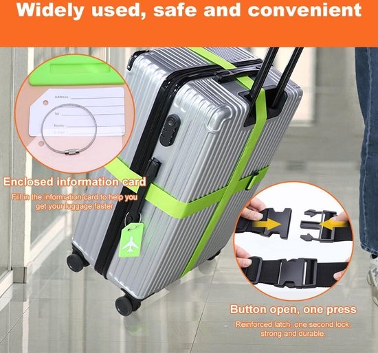 Premium bagageriem, kofferriem, verstelbare antislip bagageband, lange bagageriem 2 stuks kofferhangers, veilig reizen voor koffer