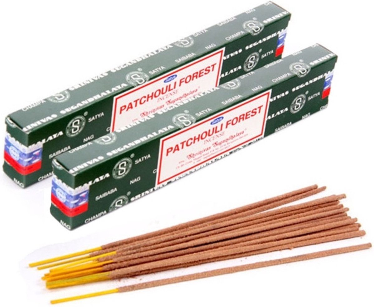 Satya Nag Champa wierrook stokjes Patchoulie Forrest geur - 24x - Lichaam in balans - Meditatie - staafjes van 22 cm