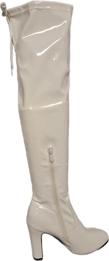 LUCKYSHOES-OVERKNIE LAARS-LAKLEER-WHITE-8 CM HAK-38
