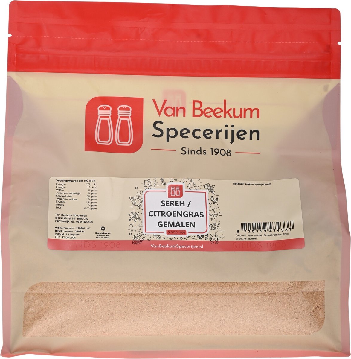 Goedkoopste Van Beekum Specerijen - Sereh / Citroengras Gemalen - 1 kilo (hersluitbare stazak