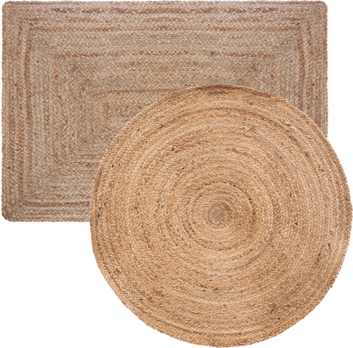 MISOU Jute Vloerkleden - Set van 2 - Rond - Rechthoek - Wandkleed - Beige - Veranda - Kleed - Tapijt - MOLY & MELY