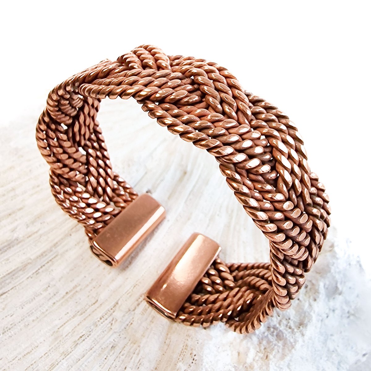 Luxe koperen magneet armband - Dames - Triple Gevlochten - maat M
