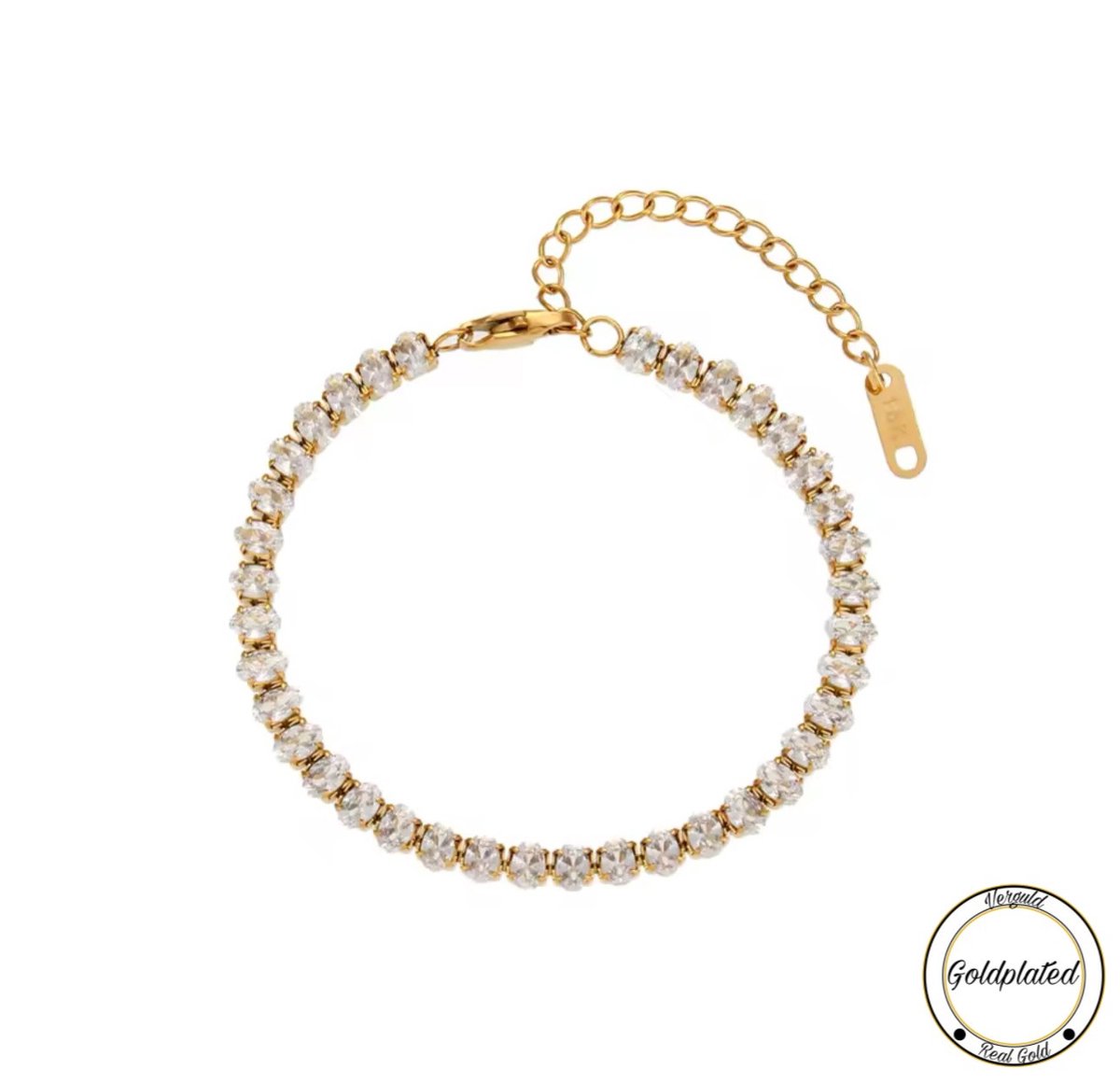Borasi Tennis Armband | Ovaal Zirkonia Stenen | Goldplated | Tennis Armbanden | 17+5 CM | Dames Armband | Dames Sieraden |