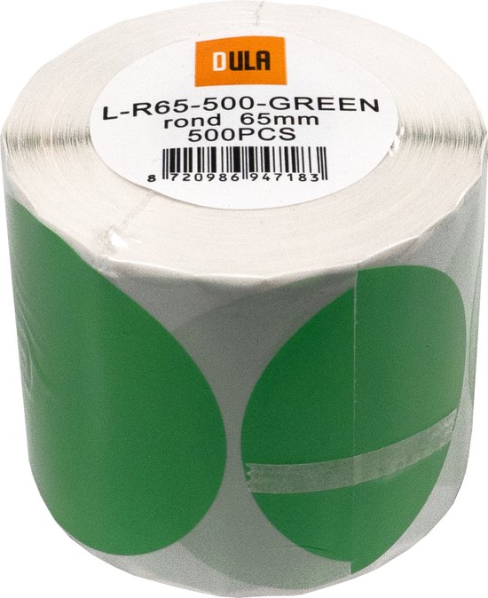 Étiquettes DULA rondes - Vert - 65 mm - 500 Autocollants op rol - Sceau d'étanchéité - Points de marquage - Autocollants ronds Blanco op rol